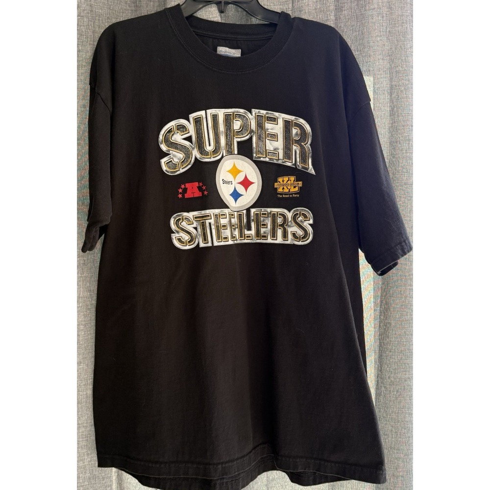 Reebok Pittsburgh Super Steelers Black T-Shirt Heavy duty Short Sleeves Mens XL